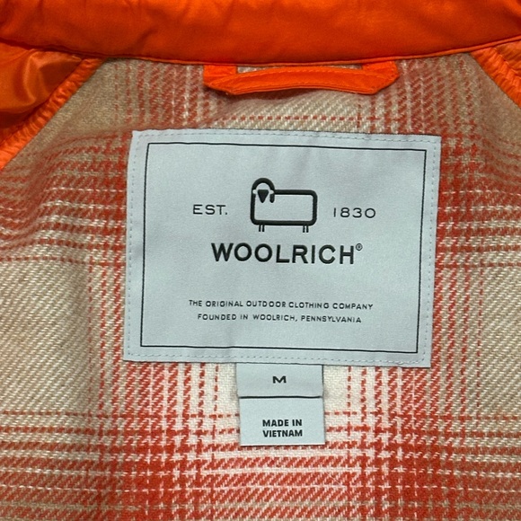 Woolrich Alba Panelled Overshirt Shacket in Orange/White Plaid Size Medium - Picture 3 of 16